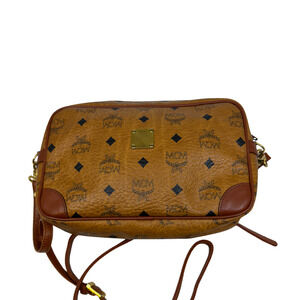 MCM Visetos Camera Cognac Coated Canvas Crossbody Bag
